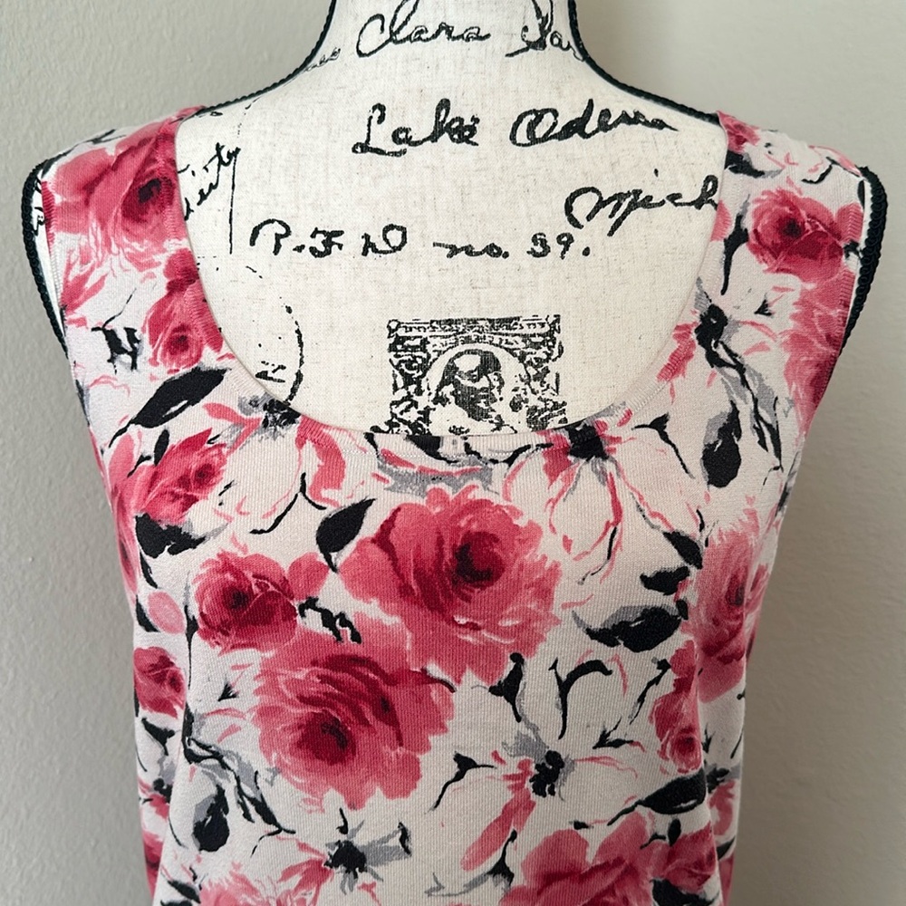 Jones New York Women's Pink Floral Knit Scoop Neck Sleeveless Tank Top L - Picture 2 of 4
